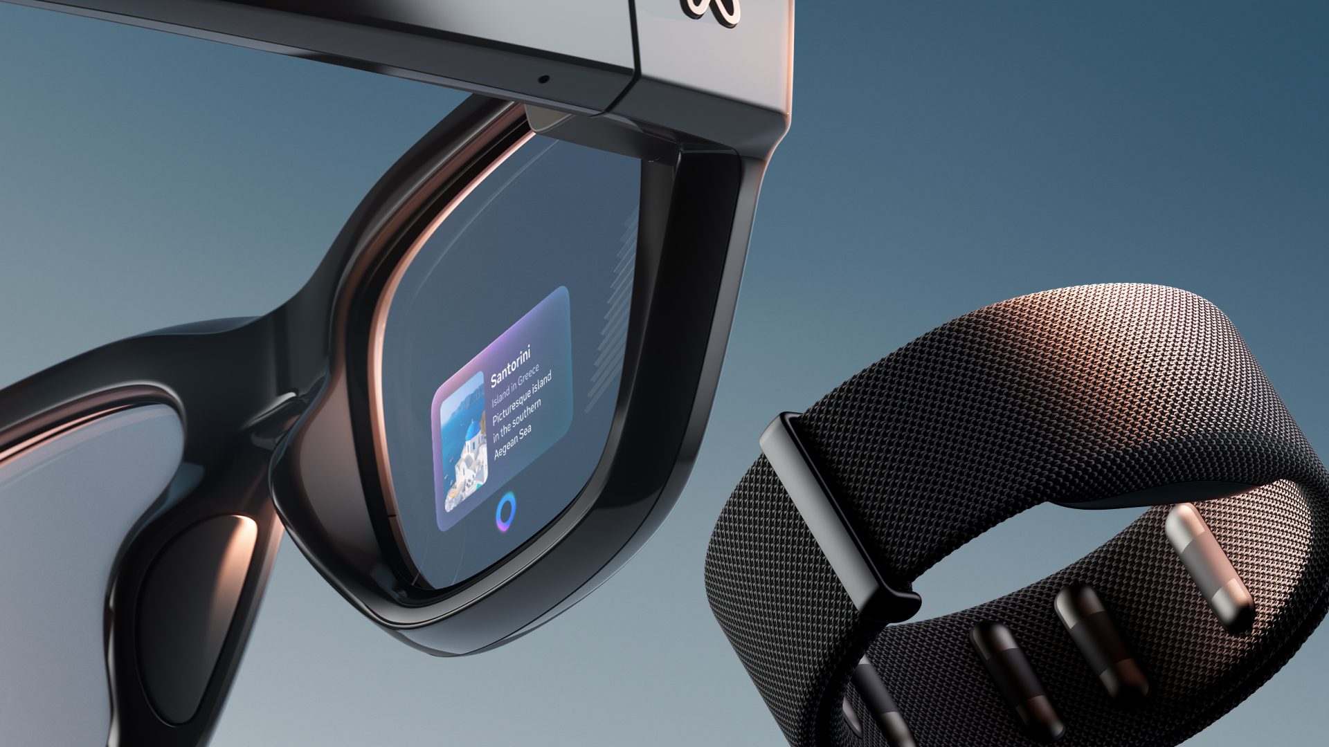 Meta Ray-Ban smart glasses with a visible display and wristband